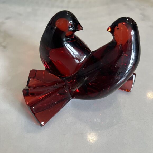 Baccarat Love Birds Red Crystal Figurine, brand stamped on bottom, EUC, no box - Picture 2 of 9